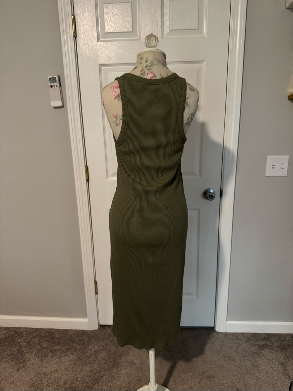 GAP Olive Ribbed Sleeveless Midi Dress - Picture 2 of 4